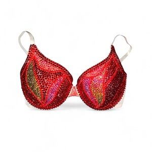 Crystal Rhinestone Red Swirls Glam Bling Bra Top All Sizes New